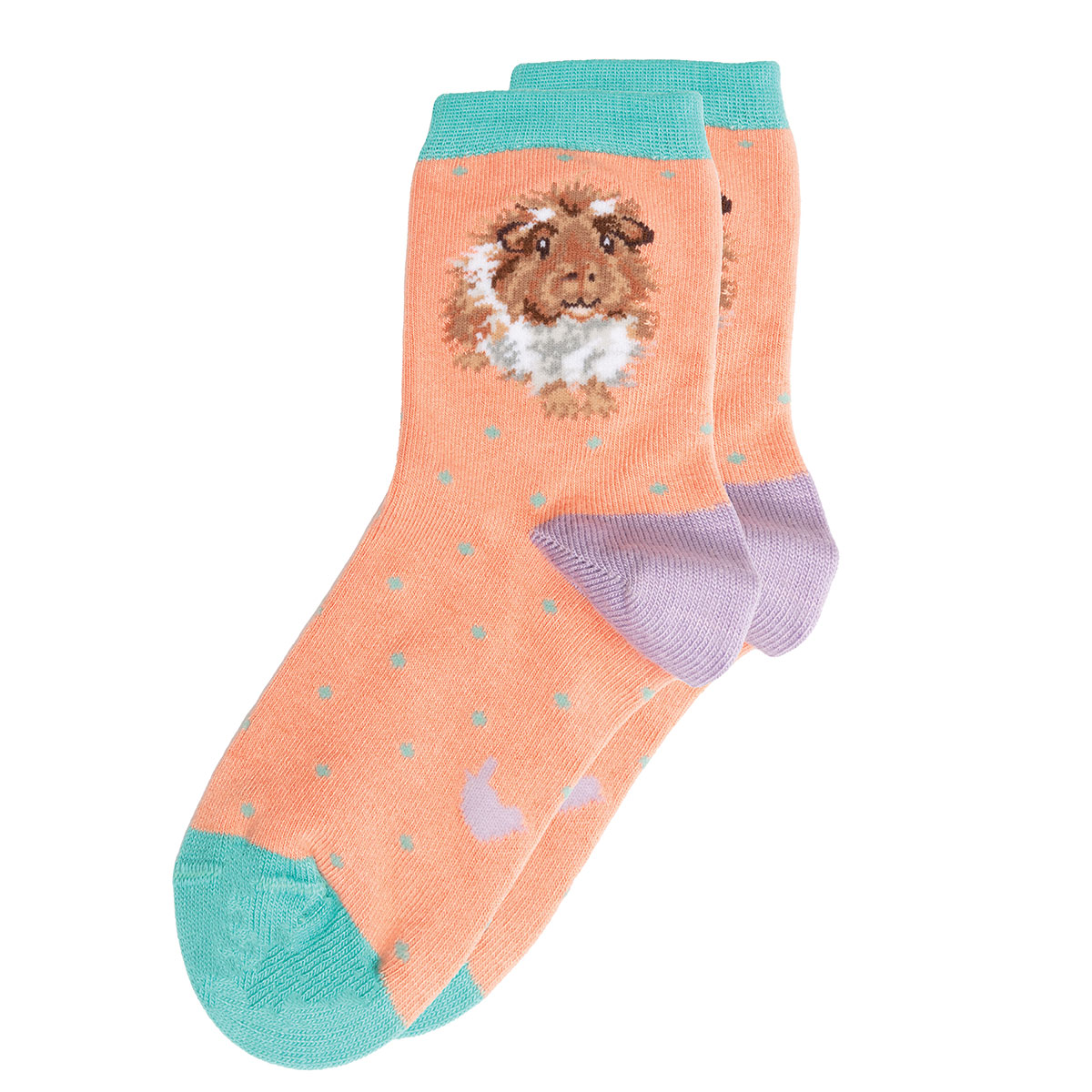 apriko/lilafarbene Socken mit einem Meerschweinchen