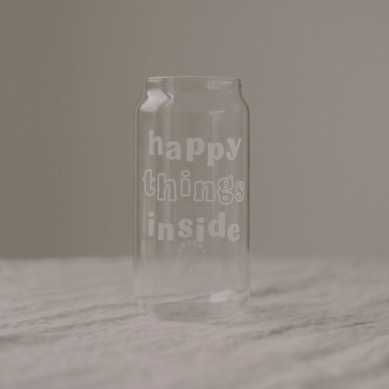 hohes Trinkglas 470ml - "Happy Things" weiß – Bild 2