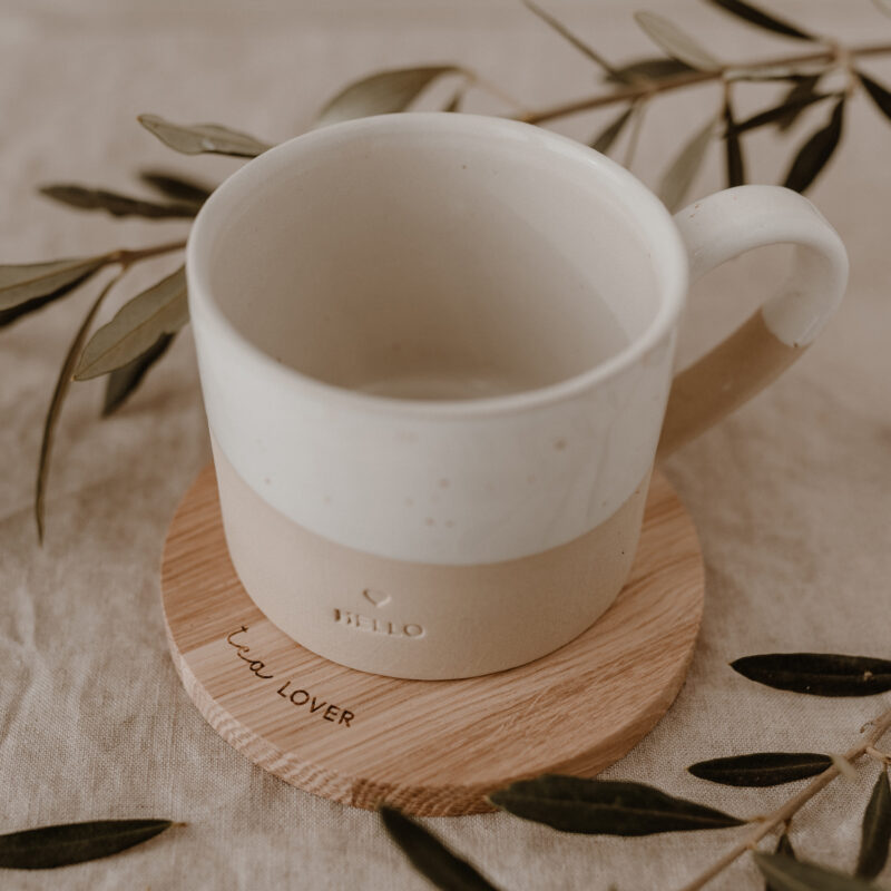 Holzuntersetzte für Tassen oder Gläser mit der Aufschrift "Tea Lover"