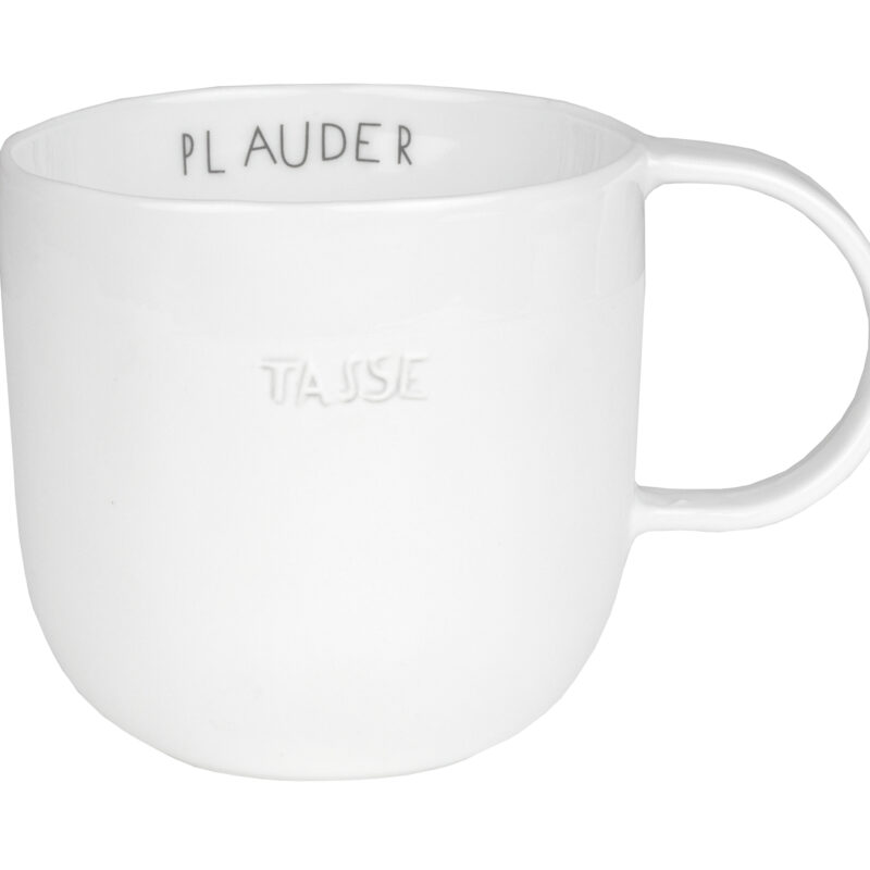Tasse weiß mit der Aufschrift Plaudertasse