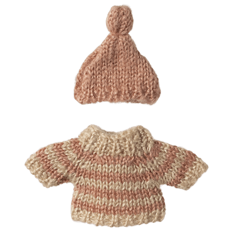 Strickpulloverset mit Mütze