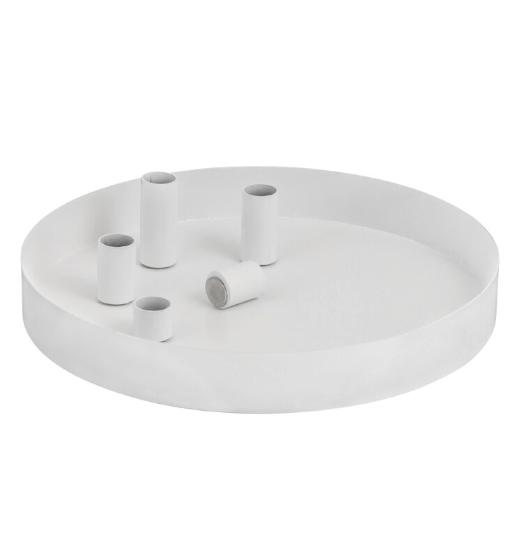 Tablett weiß in rund mit Kerzenhalter