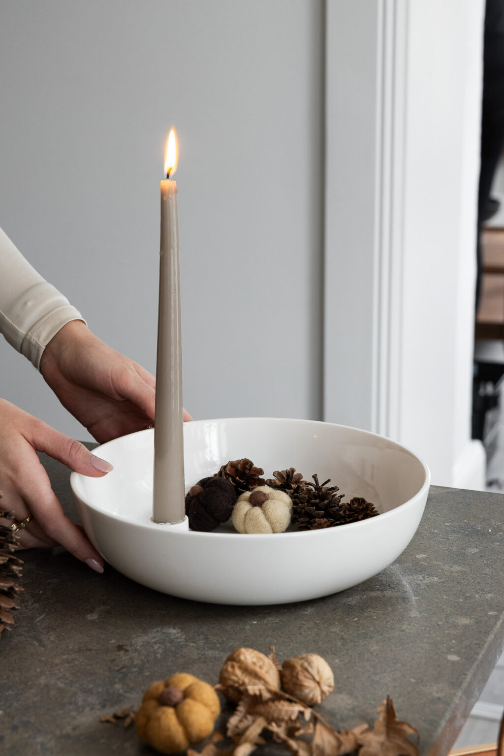 Kerzenschale in weiß glänzend in 3 verschiedenen großen