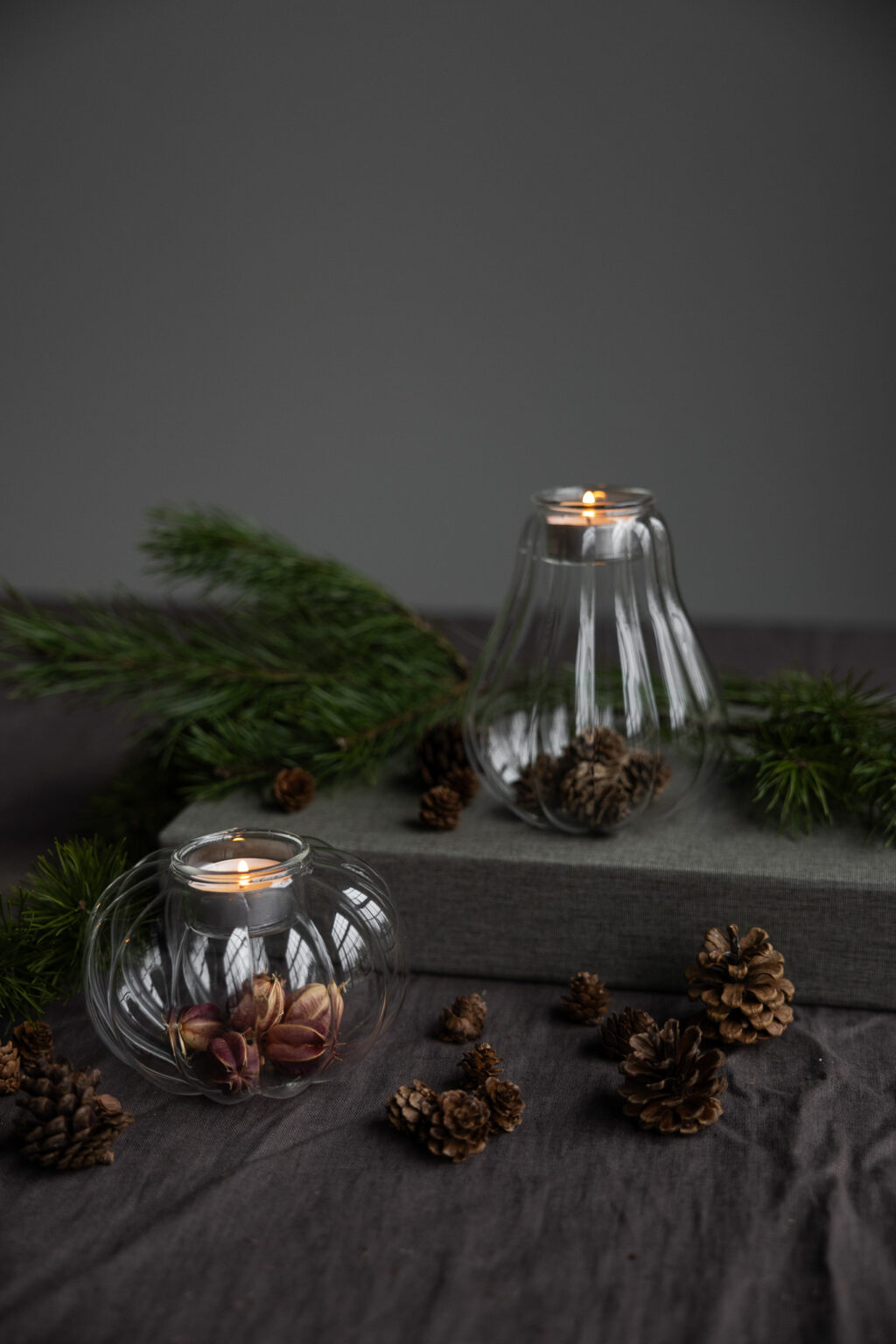 Teelichthalter in Form als Kürbis groß aus Glas