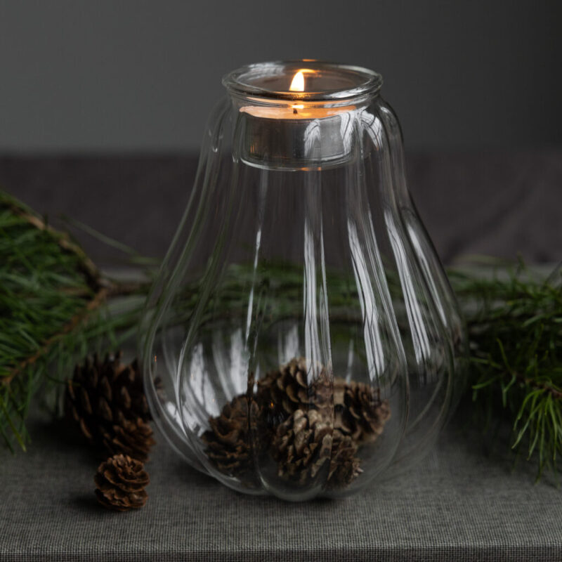 Teelichthalter in Form als Kürbis groß aus Glas