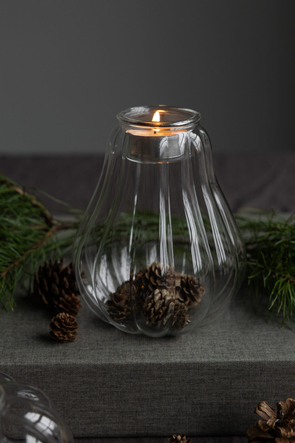 Teelichthalter in Form als Kürbis groß aus Glas