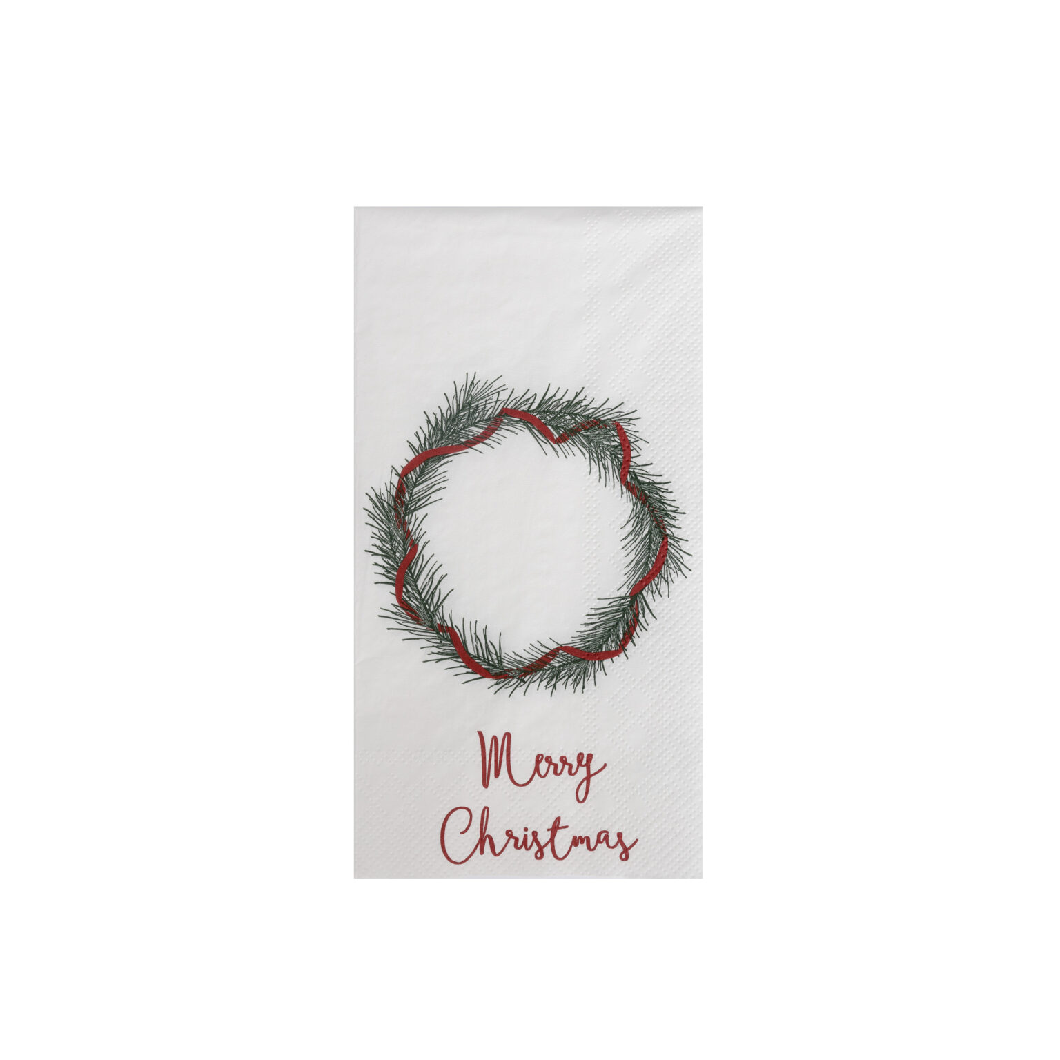 Serviette mit einem Kranz und Merry Christmas in roter Aufschrift