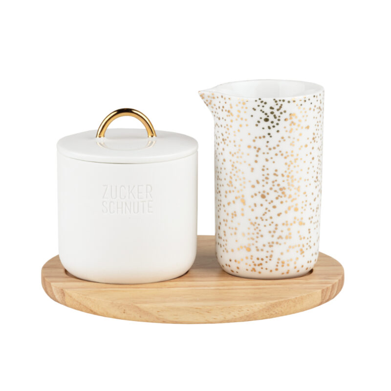 kleines Milch und Zucker auf einem Tablett